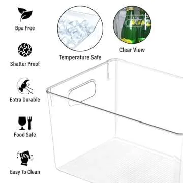 Clear Plastic Storage Bins with Labels, Home Laundry Room Freezer Refrigerator Pantry Organizers and Storage Containers Fridge Organizer Bathroom Organization Cabinet Medicine Bin for organizing