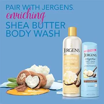 Jergens Wet Skin Body Moisturizer with Shea Butter Oil, Pure Shea Butter In Shower Bod Lotion, Moisturizer for Dry Skin, Fast-Absorbing, Non-Sticky, Dermatologist Tested, 10 Oz