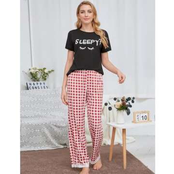 Ciormis Lounge Wear for Women 2 Piece Set Soft Cotton pjs Sets Lounge Sets Outfits Valentine Pajamas Set for Summer(Set 2-2XL)