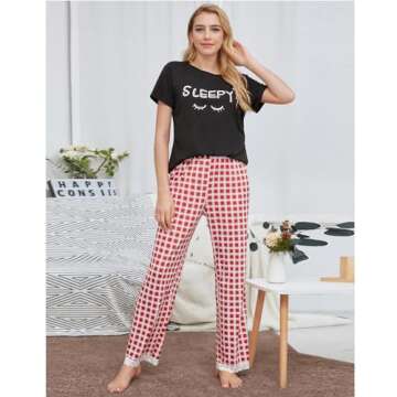 Ciormis Lounge Wear for Women 2 Piece Set Soft Cotton pjs Sets Lounge Sets Outfits Valentine Pajamas Set for Summer(Set 2-2XL)