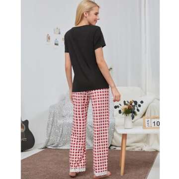 Ciormis Lounge Wear for Women 2 Piece Set Soft Cotton pjs Sets Lounge Sets Outfits Valentine Pajamas Set for Summer(Set 2-2XL)