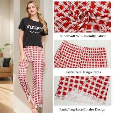 Ciormis Lounge Wear for Women 2 Piece Set Soft Cotton pjs Sets Lounge Sets Outfits Valentine Pajamas Set for Summer(Set 2-2XL)