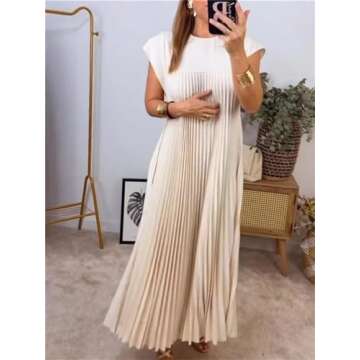 FWAY Womens Summer Cap Short Sleeve Maxi Dress 2025 Pleated Casual Loose Long Dresses with Pockets