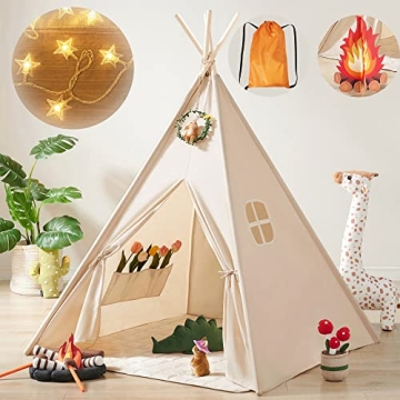 Tiny Land Kids Teepee Tent with Lights & Campfire Toy - Portable Play Tent