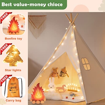 Kids Teepee Tent with Lights & Campfire Toy - Portable Play Tent