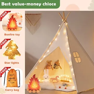 Kids Teepee Tent with Lights & Campfire Toy - Portable Play Tent