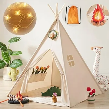 Kids Teepee Tent with Lights & Campfire Toy - Portable Play Tent