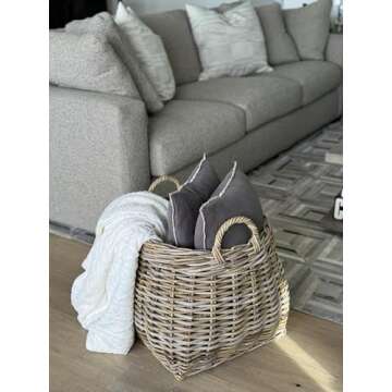 Kouboo Coron Rattan, Sidetable & Planter Stand, Hand Crafted Wicker Accent Lightweight Table, Patio Rattan End Table, Indoor, Black Stool