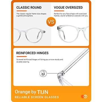 TIJN Blue Light Glasses for Women and Men, Oversized Frame, Anti Eyestrain Clear Computer Gaming Blue Blocker Glasses (Clear)