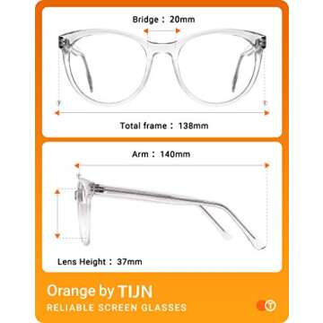 TIJN Blue Light Glasses for Women and Men, Oversized Frame, Anti Eyestrain Clear Computer Gaming Blue Blocker Glasses (Clear)
