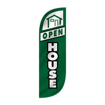 LookOurWay Feather Flag Set 4-Pack - 5ft Tall Open House Sign for Real Estate Advertising - Includes 4 Banner Flags, 4 Pole Sets, and 4 Ground Spikes (Green,10M5000078)