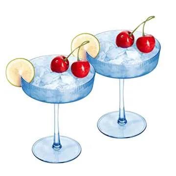 Vintage Art Deco Coupe Glasses, Martini, Champagne & Cocktail Ribbed Glass 7 oz | Set of 2 | Crystal, Manhattan, Cosmopolitan, Sidecar Cocktail Glassware for Champagne , Ripple Glassware - Gift Box