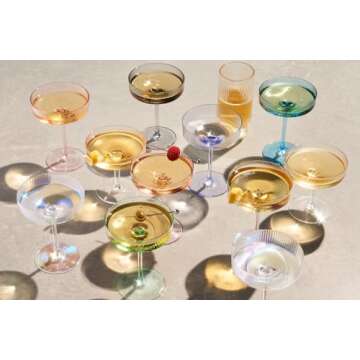 Vintage Art Deco Coupe Glasses, Martini, Champagne & Cocktail Ribbed Glass 7 oz | Set of 2 | Crystal, Manhattan, Cosmopolitan, Sidecar Cocktail Glassware for Champagne , Ripple Glassware - Gift Box