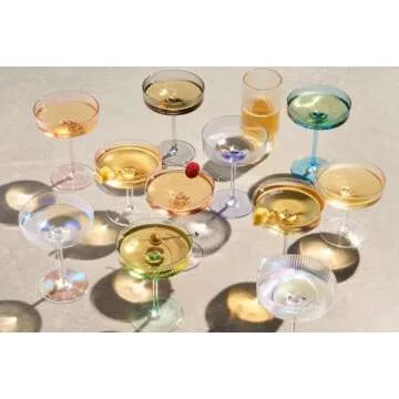 Vintage Art Deco Coupe Glasses, Martini, Champagne & Cocktail Ribbed Glass 7 oz | Set of 2 | Crystal, Manhattan, Cosmopolitan, Sidecar Cocktail Glassware for Champagne , Ripple Glassware - Gift Box