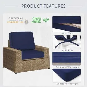 Favoyard Outdoor Deep Seat Cushion Set, 22 x 22 Inch Rainproof & 3-Year Fade Resistant Patio Furniture Cushions, Removable Seat Bottom & Back Cushion Covers with Ties for Chair, Sofa, Couch, Blue