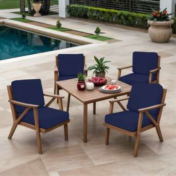 Favoyard Outdoor Deep Seat Cushion Set, 22 x 22 Inch Rainproof & 3-Year Fade Resistant Patio Furniture Cushions, Removable Seat Bottom & Back Cushion Covers with Ties for Chair, Sofa, Couch, Blue
