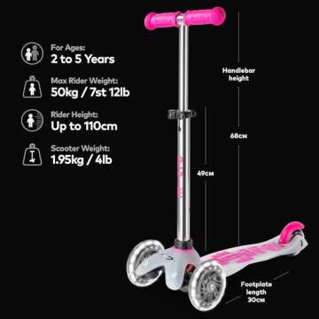Micro Kickboard - Mini Deluxe Flux LED 3-Wheeled, Lean-to-Steer, Swiss-Designed Micro Scooter for Preschool Kids with LED Light-up Wheels, Ages 2-5 (Pink Flux)