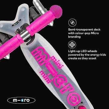 Micro Kickboard - Mini Deluxe Flux LED 3-Wheeled, Lean-to-Steer, Swiss-Designed Micro Scooter for Preschool Kids with LED Light-up Wheels, Ages 2-5 (Pink Flux)
