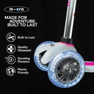 Micro Kickboard - Mini Deluxe Flux LED 3-Wheeled, Lean-to-Steer, Swiss-Designed Micro Scooter for Preschool Kids with LED Light-up Wheels, Ages 2-5 (Pink Flux)