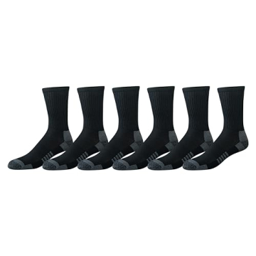 Amazon Essentials Men's Performance Cotton Socks - 6 Pairs Athletic Crew, Breathable, Black, 6-12