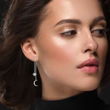 Elegant Sterling Silver Moon Star Earrings for Women