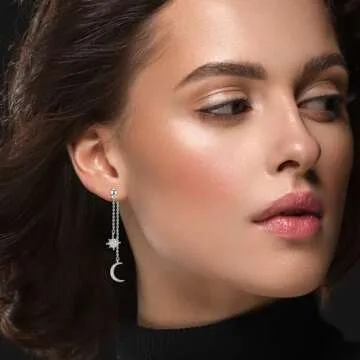 Elegant Sterling Silver Moon Star Earrings for Women