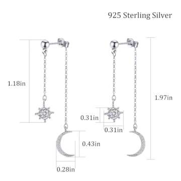 Elegant Sterling Silver Moon Star Earrings for Women