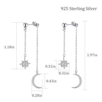 Elegant Sterling Silver Moon Star Earrings for Women