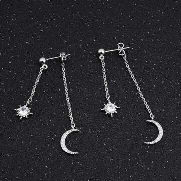 Elegant Sterling Silver Moon Star Earrings for Women