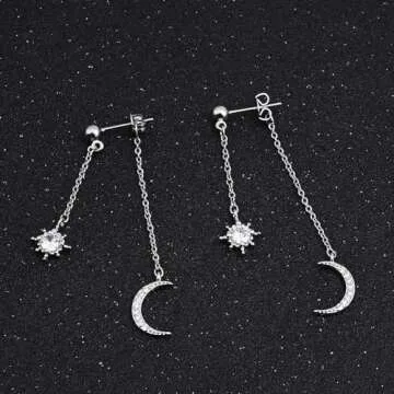 Elegant Sterling Silver Moon Star Earrings for Women