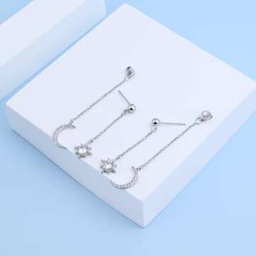 Elegant Sterling Silver Moon Star Earrings for Women