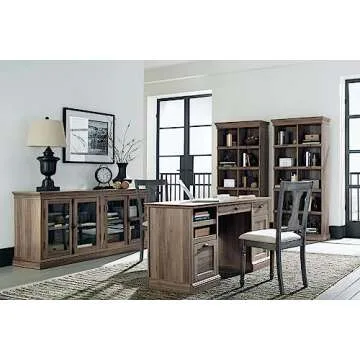Sauder Barrister Lane Stand Console Credenza with Storage Glass Doors, 70", For TV's up to 80", Salt Oak