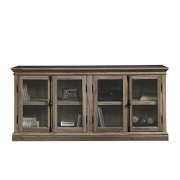 Sauder Barrister Lane Stand Console Credenza with Storage Glass Doors, 70", For TV's up to 80", Salt Oak