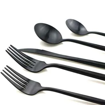 Gugrida 20-Piece Matte Black Flatware Set, 18/10 Stainless Steel, Includes Dinner Knife, Spoon, Fork, Salad Fork, Dessert Spoon, Straw, Dishwasher Safe, Modern Style