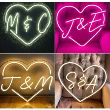 Custom Neon Signs - LED Wedding Custom Neon Name Initials Sign for Wall Decor, Personalized Neon Name Lights for Bedroom Home Decor Birthday Party Business Large Heart Neon Sign