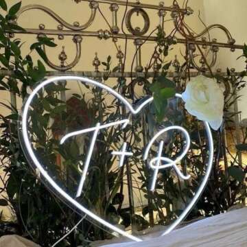 Custom Neon Signs - LED Wedding Custom Neon Name Initials Sign for Wall Decor, Personalized Neon Name Lights for Bedroom Home Decor Birthday Party Business Large Heart Neon Sign