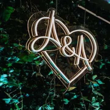 Custom Neon Signs - LED Wedding Custom Neon Name Initials Sign for Wall Decor, Personalized Neon Name Lights for Bedroom Home Decor Birthday Party Business Large Heart Neon Sign