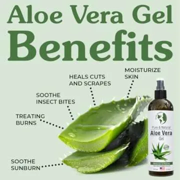 Earth's Daughter Organic Aloe Vera Gel from 100% Pure and Natural Cold Pressed Aloe – Moisturizes - Great for Face - Hair- Sunburn - Aftershave - Bug Bites - 12 oz.