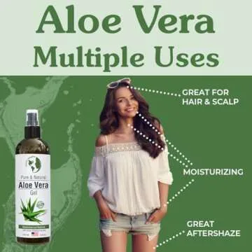 Earth's Daughter Organic Aloe Vera Gel from 100% Pure and Natural Cold Pressed Aloe – Moisturizes - Great for Face - Hair- Sunburn - Aftershave - Bug Bites - 12 oz.