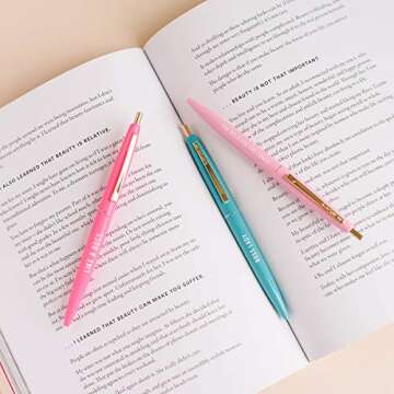 Sweet Water Decor Boss Lady Pen Set | Inspirational & Motivational Ballpoint She Believed She Could Like A Boss Gold Office Decor (Boss Lady Pen Set - 3 Pens)