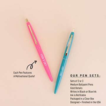 Sweet Water Decor Boss Lady Pen Set | Inspirational & Motivational Ballpoint She Believed She Could Like A Boss Gold Office Decor (Boss Lady Pen Set - 3 Pens)