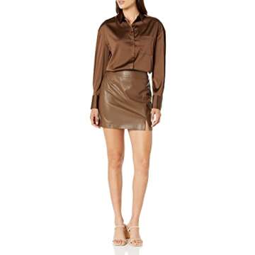 Aiden Vegan Leather Mini Skirt by The Drop in Coffee Bean