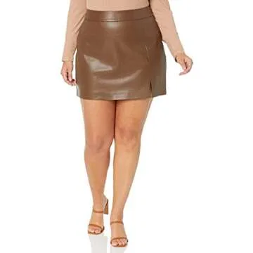 Aiden Vegan Leather Mini Skirt by The Drop in Coffee Bean