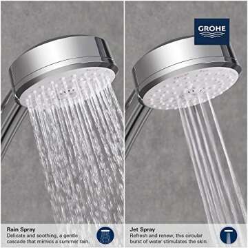 GROHE 2757120E Tempesta Cosmopolitan 2-Setting Handheld Shower Head, Rain Jet Settings, Starlight Chrome