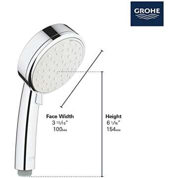 GROHE 2757120E Tempesta Cosmopolitan 2-Setting Handheld Shower Head, Rain Jet Settings, Starlight Chrome
