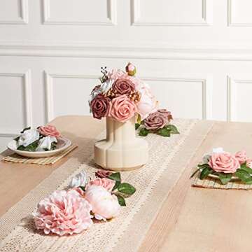 H.FLOLAVIDA Artificial Flowers Combo, Fake Foam Silk Flowers for DIY Wedding Decor, Baby Shower, Bri...
