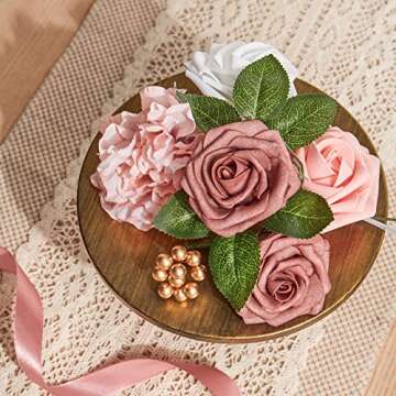 H.FLOLAVIDA Artificial Flowers Combo, Fake Foam Silk Flowers for DIY Wedding Decor, Baby Shower, Bridal Shower, Wedding Bouquet, Centerpieces Floral Arrangements Party Tables Home Decorations