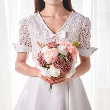 H.FLOLAVIDA Artificial Flowers Combo, Fake Foam Silk Flowers for DIY Wedding Decor, Baby Shower, Bridal Shower, Wedding Bouquet, Centerpieces Floral Arrangements Party Tables Home Decorations