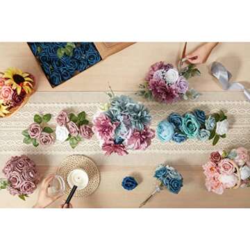 H.FLOLAVIDA Artificial Flowers Combo, Fake Foam Silk Flowers for DIY Wedding Decor, Baby Shower, Bridal Shower, Wedding Bouquet, Centerpieces Floral Arrangements Party Tables Home Decorations
