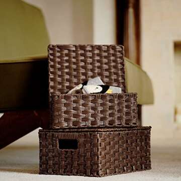 GRANNY SAYS Wicker Baskets with Lids, Set of 3 Decorative Storage Boxes, Woven Basket for Organizing...